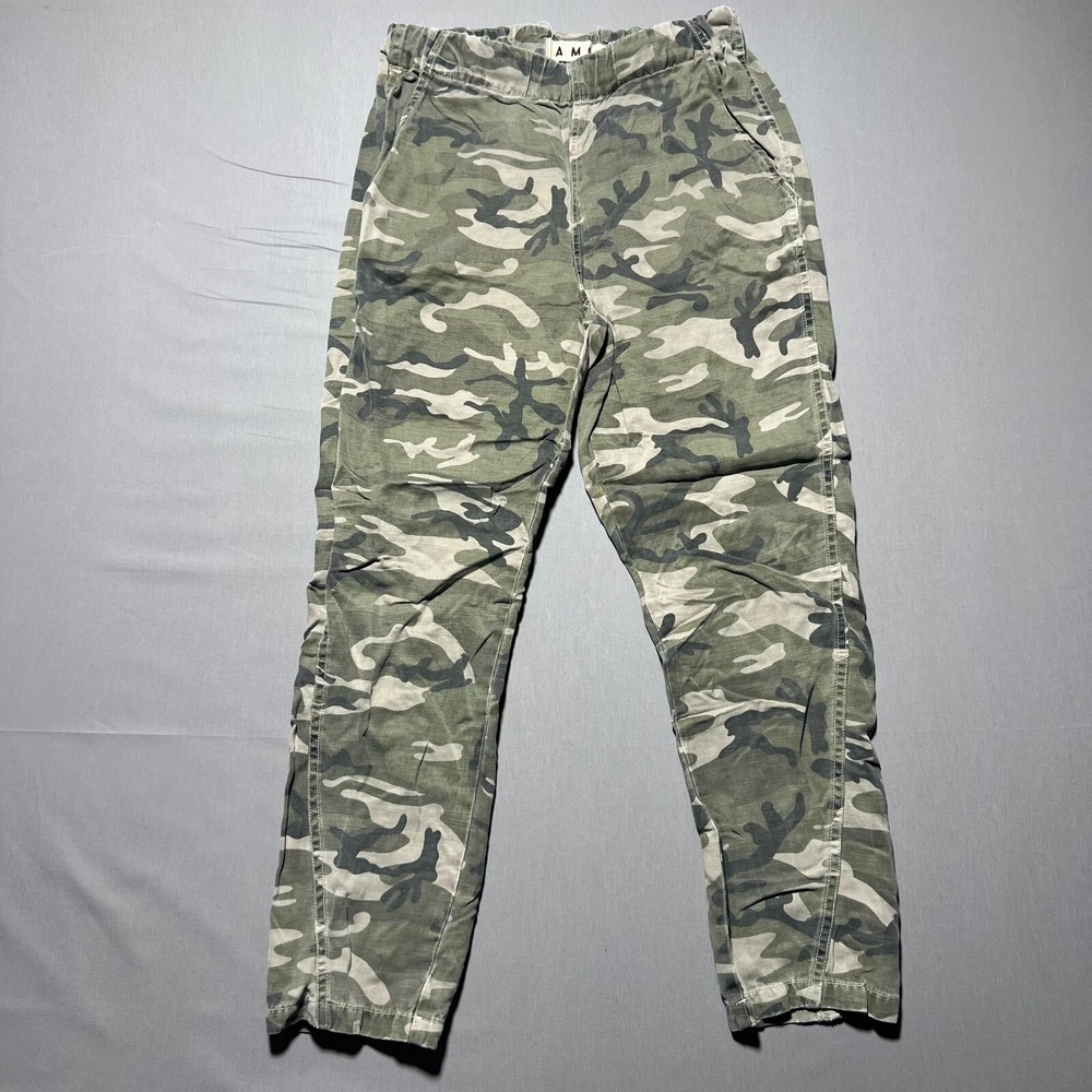 AMO Slouch Women's Green Camouflage High Rise Pull On Ankle Trouser Pants Size S